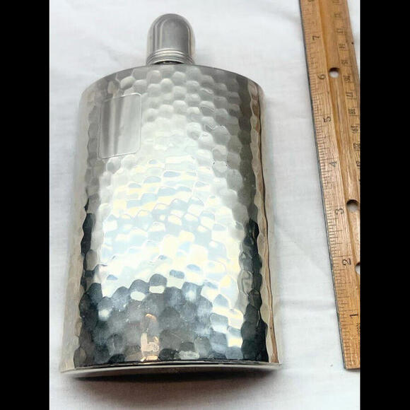 Vintage Hammered Tin Lined 10 oz Flask Made in Germany US Zone - Picture 1 of 9